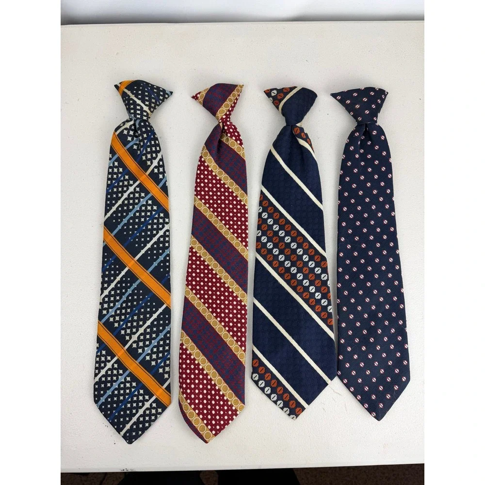 Vintage Clip On Necktie Lot 4 Wembley May Co Armand Geometric Striped Ties Mens